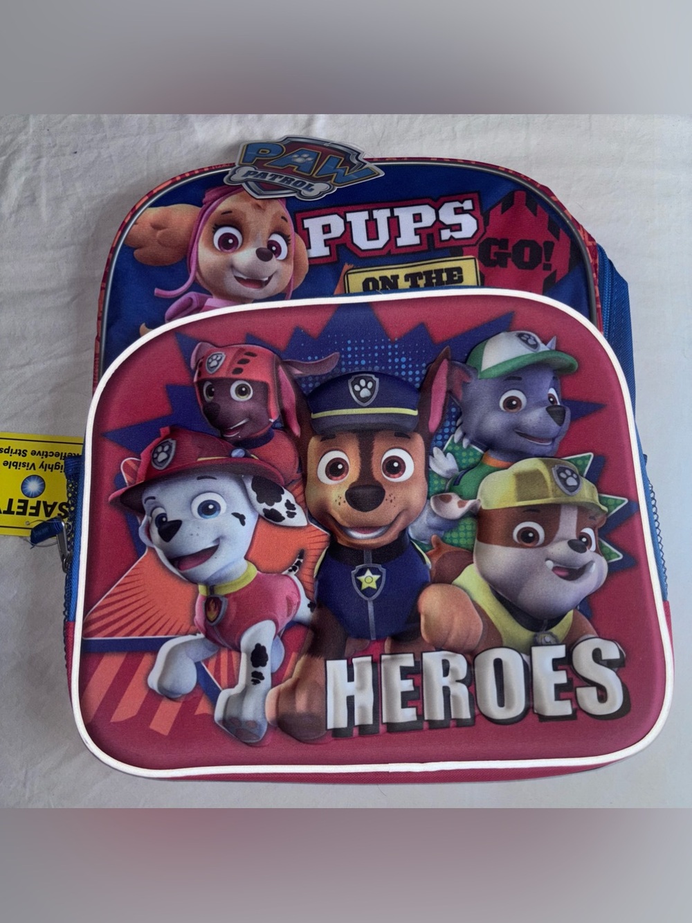 Paw Patrol Pups on the Go! Heroes Kids Backpack School Bag - Red & Blue New
